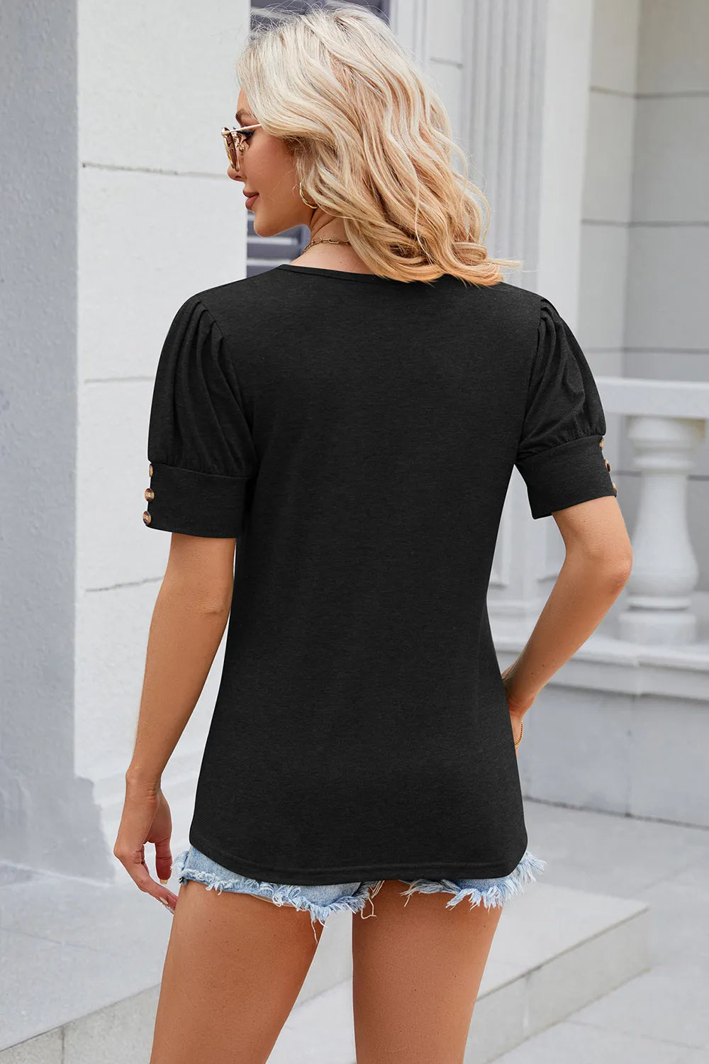 Round Neck Puff Sleeve T-Shirt – Trendsi | ClozArt