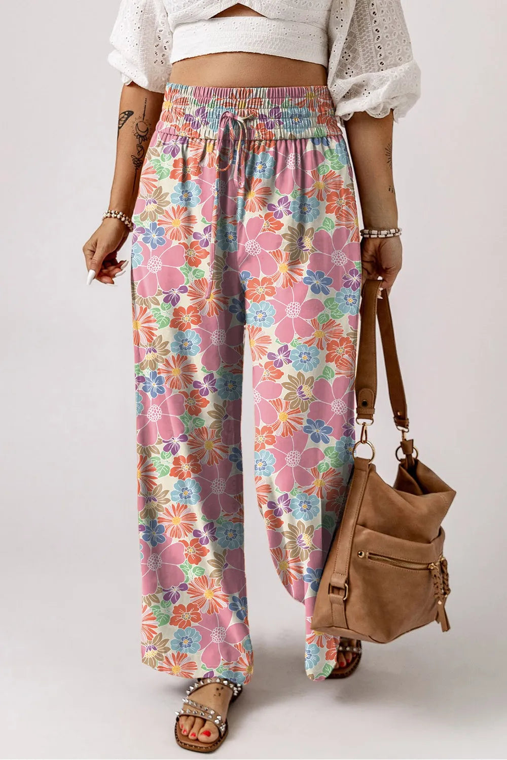 Drawstring High Waist Printed Wide leg Pants – Trendsi | ClozArt