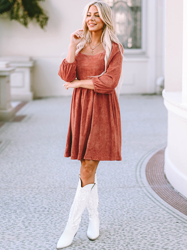 Square Neck Three-Quarter Sleeve Mini Dress – Trendsi | ClozArt