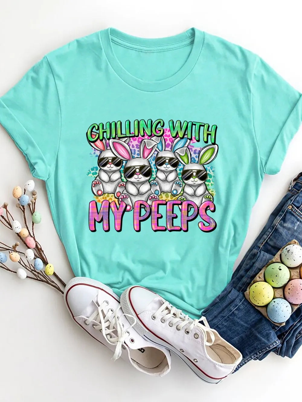 CHILLING WITH MY PEEPS Round Neck T-Shirt – Trendsi | ClozArt