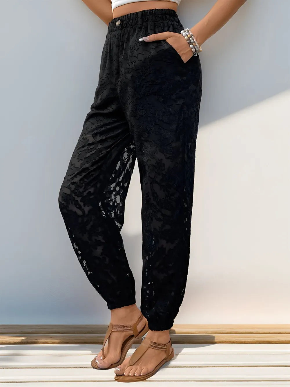 Perfee Pocketed Lace Elastic Waist Pants – Trendsi | ClozArt