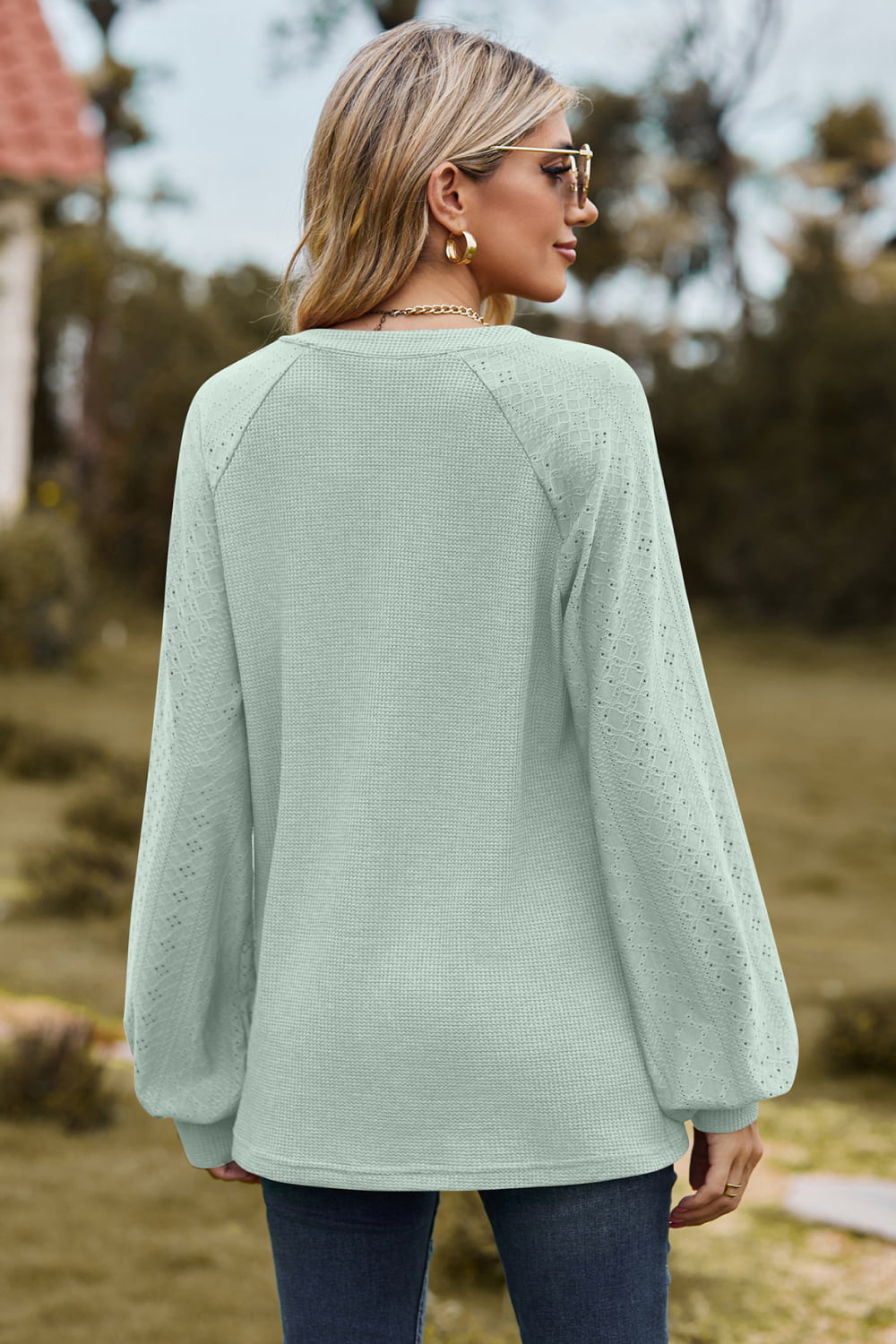Notched Neck Raglan Sleeve Blouse – Trendsi | ClozArt