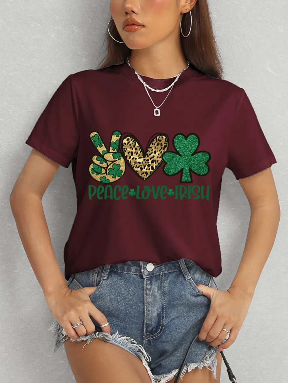 PEACE LOVE IRISH Round Neck Short Sleeve T-Shirt – Trendsi | ClozArt