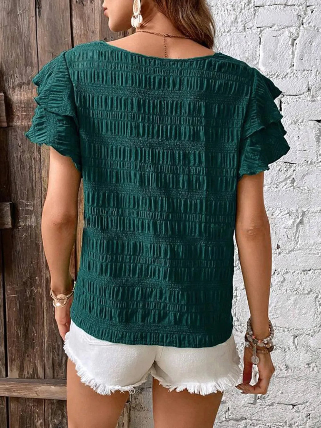 Round Neck Ruffled Short Sleeve Top – Trendsi | ClozArt