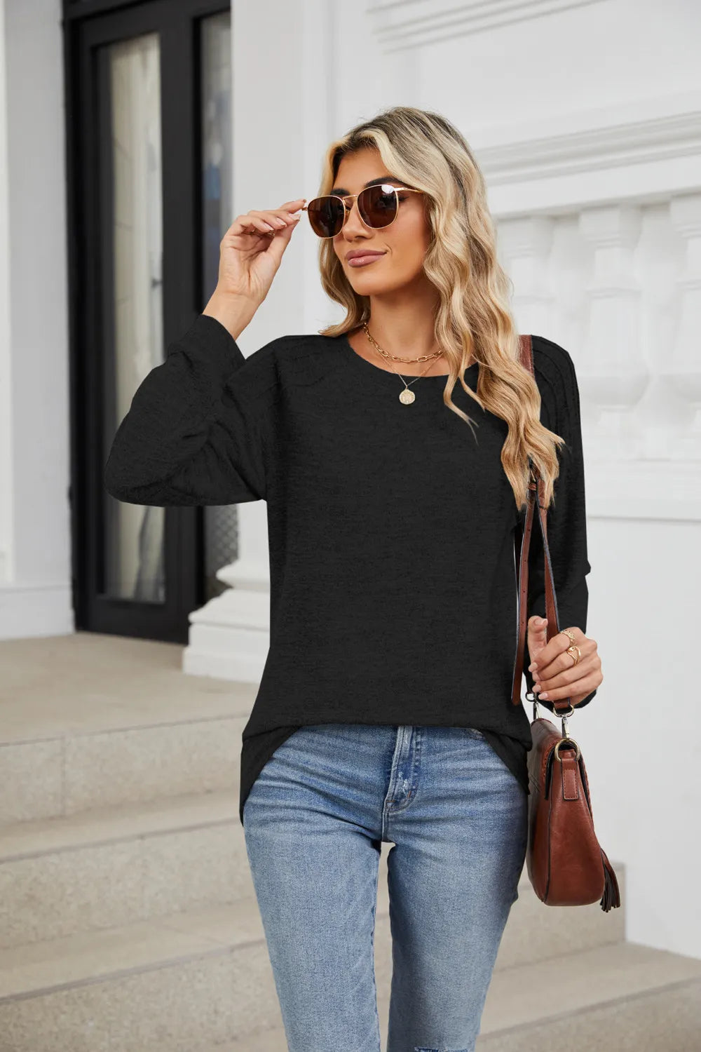 Round Neck Long Sleeve T-Shirt – Trendsi | ClozArt