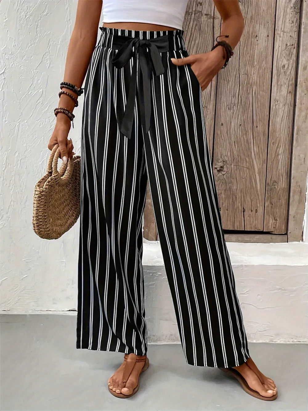 Striped High Waist Wide Leg Pants – Trendsi | ClozArt
