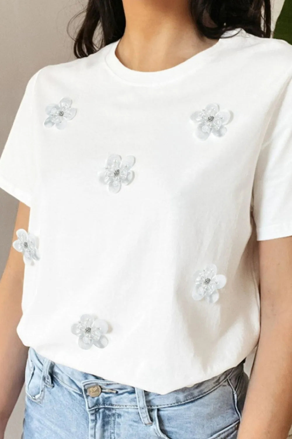 Flower Round Neck Short Sleeve T-Shirt – Trendsi | ClozArt