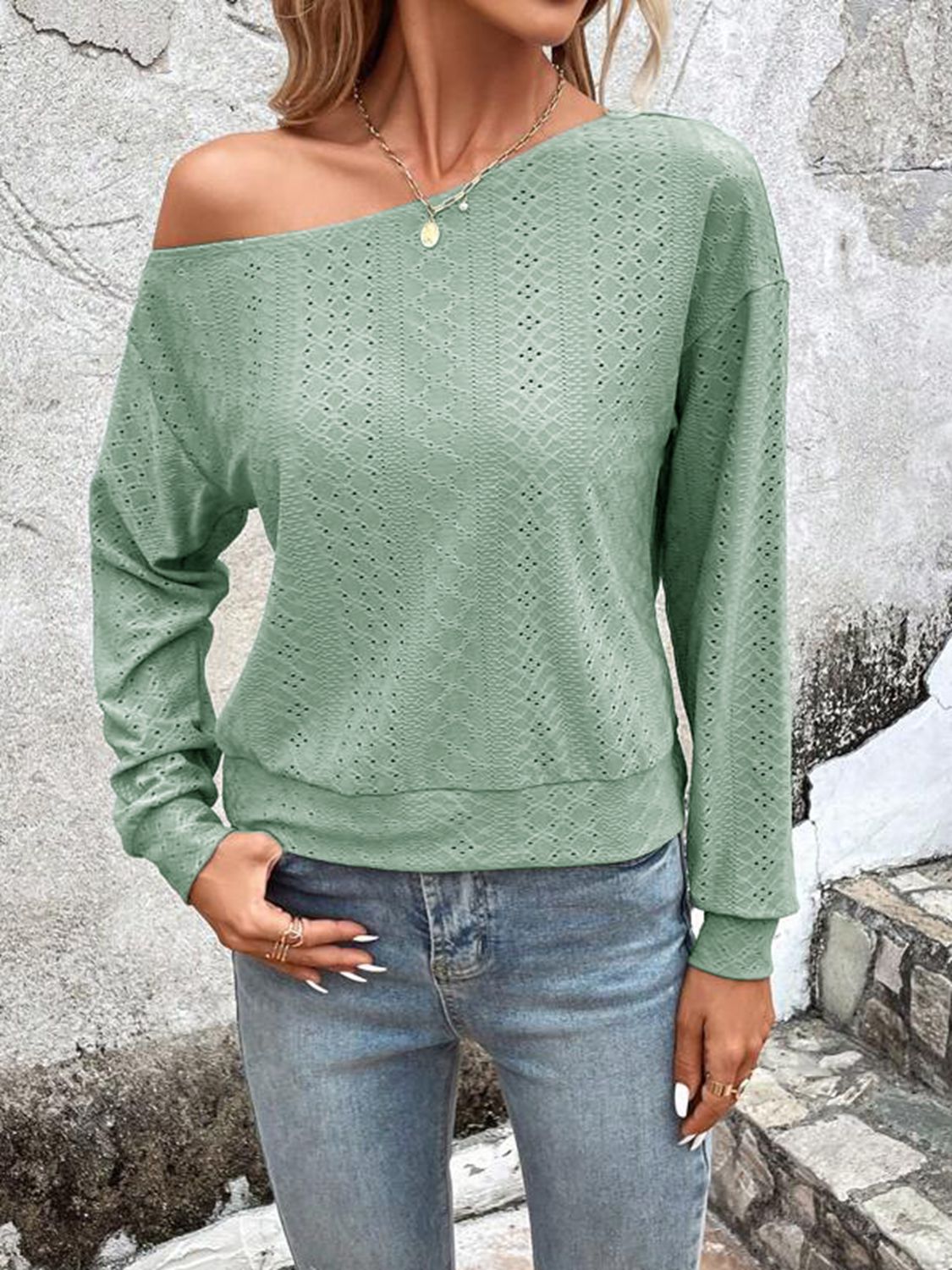 Eyelet Dropped Shoulder Blouse – Trendsi | ClozArt