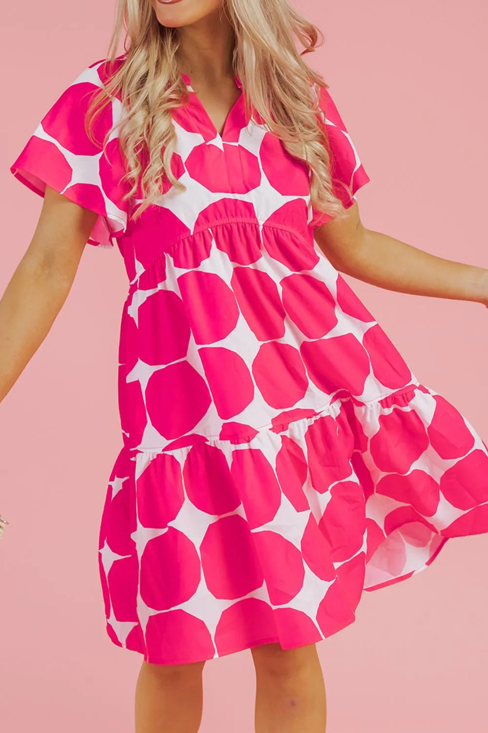 Contrast Notched Flutter Sleeve Dress – Trendsi | ClozArt