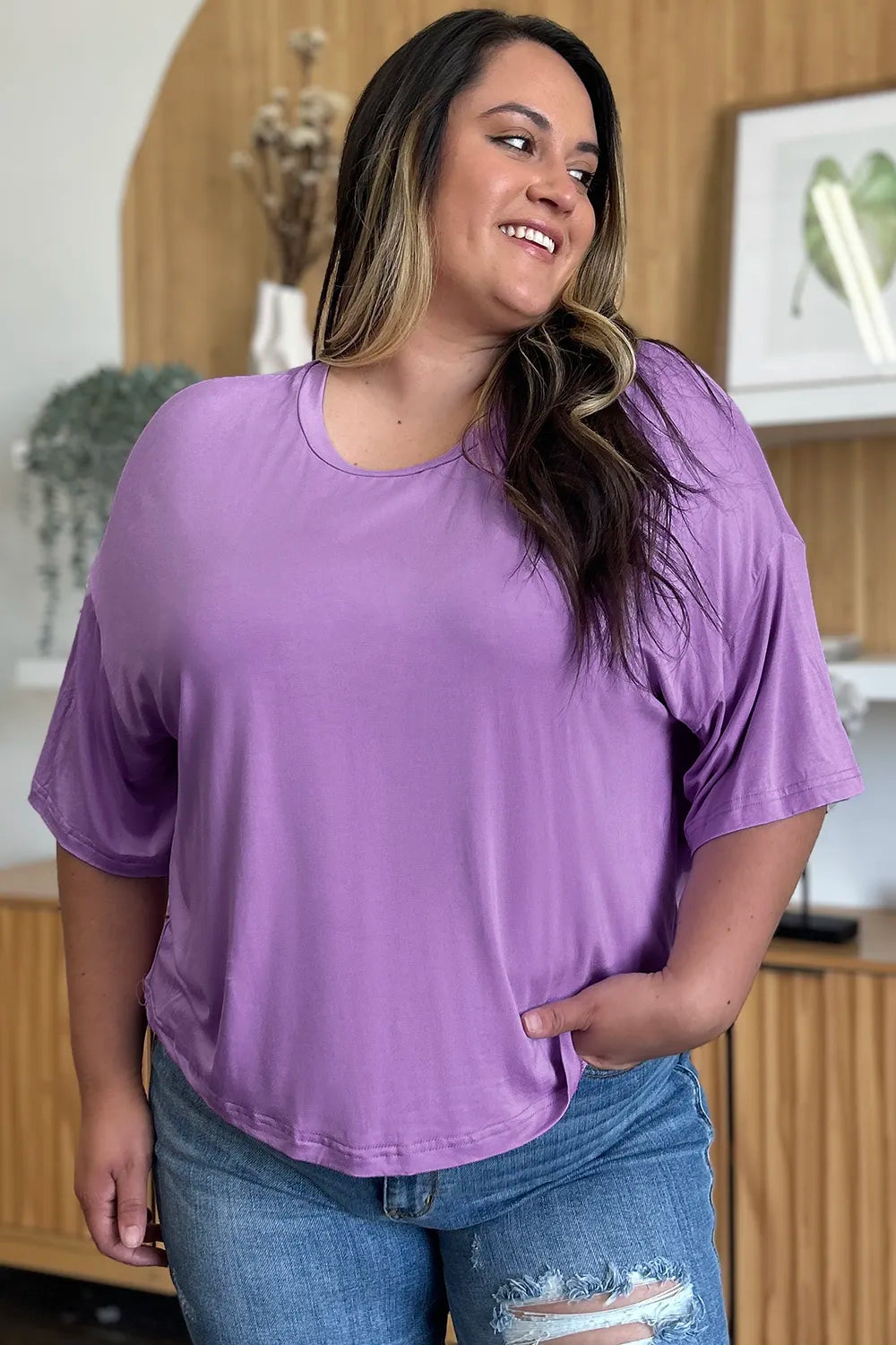 Basic Bae Bamboo Full Size Round Neck Drop Shoulder T-Shirt – Trendsi | ClozArt