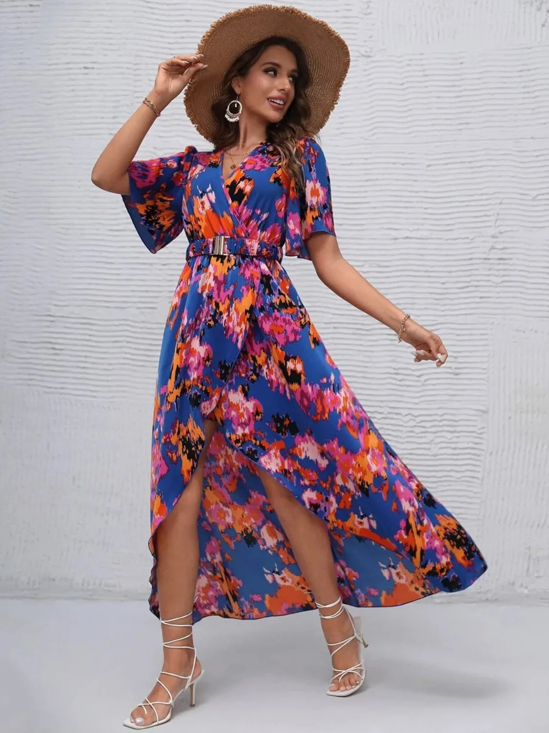 Printed Surplice Short Sleeve Maxi Dress – Trendsi | ClozArt