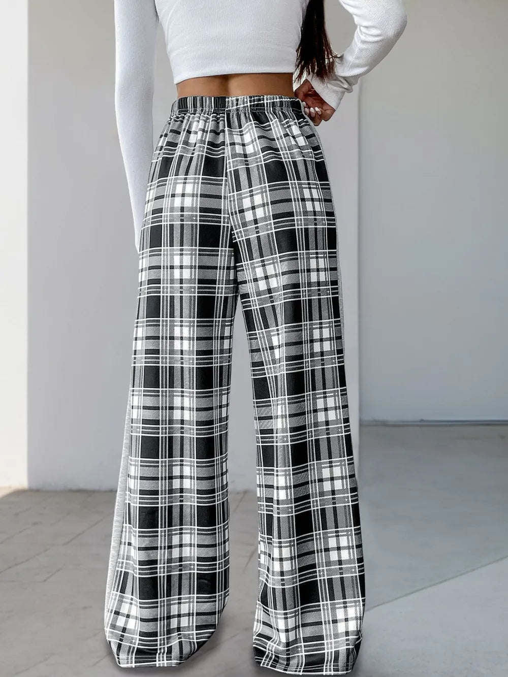 Perfee Drawstring Plaid Wide Leg Pants – Trendsi | ClozArt