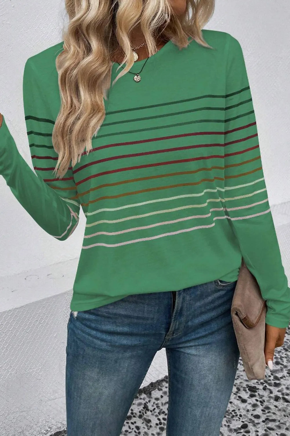 Striped Round Neck Long Sleeve T-Shirt – Trendsi | ClozArt