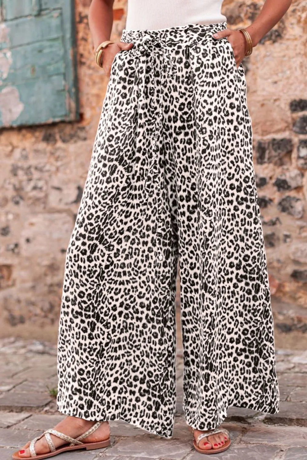 Leopard Drawstring Wide Leg Pants – Trendsi | ClozArt