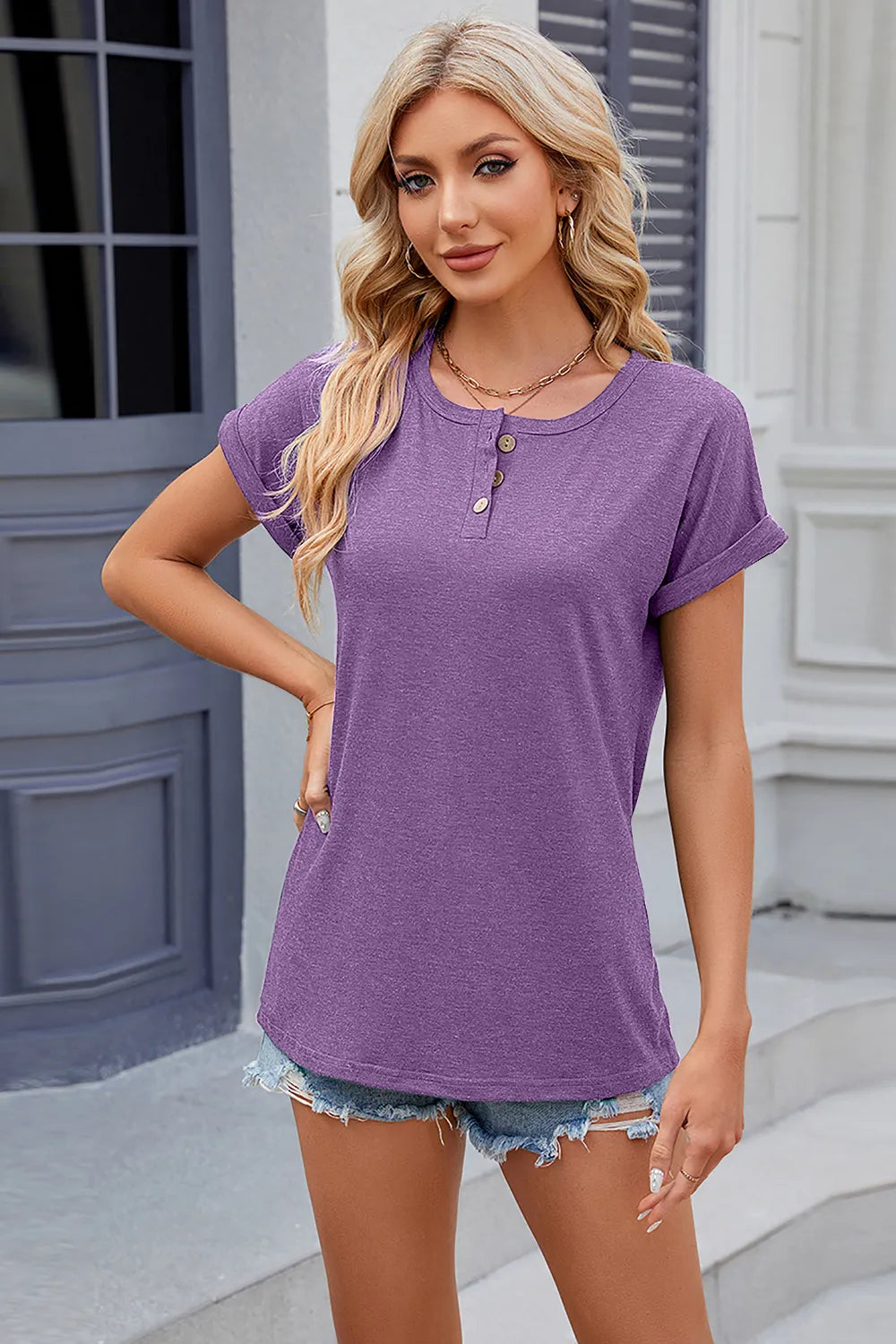 Round Neck Rolled Short Sleeve T-Shirt – Trendsi | ClozArt