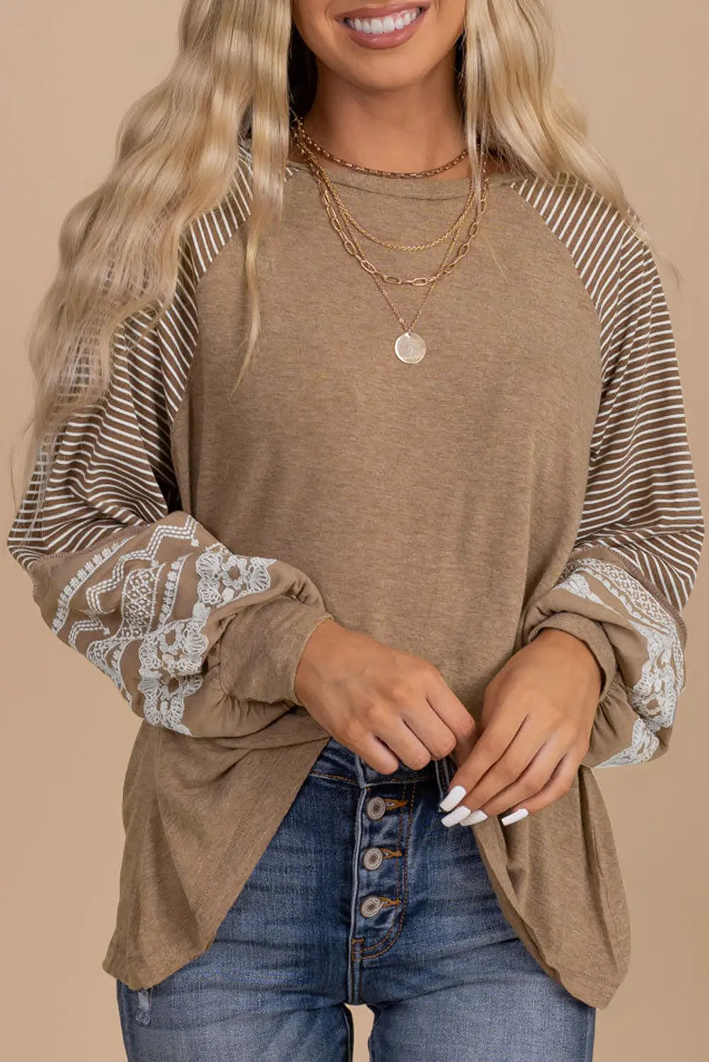 Striped Round Neck Long Sleeve Blouse – Trendsi | ClozArt