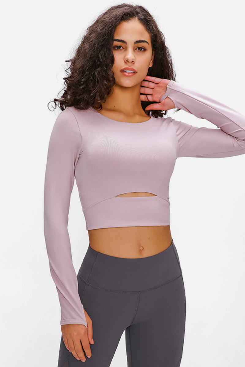 Millennia Long Sleeve Cropped Top With Sports Strap – Trendsi | ClozArt
