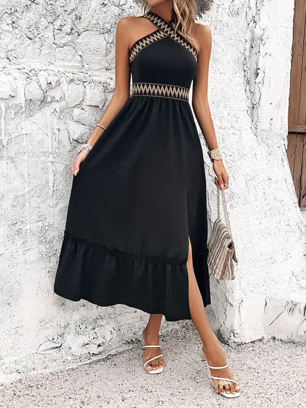 Devine Ruffled Slit Sleeveless Midi Dress – Trendsi | ClozArt