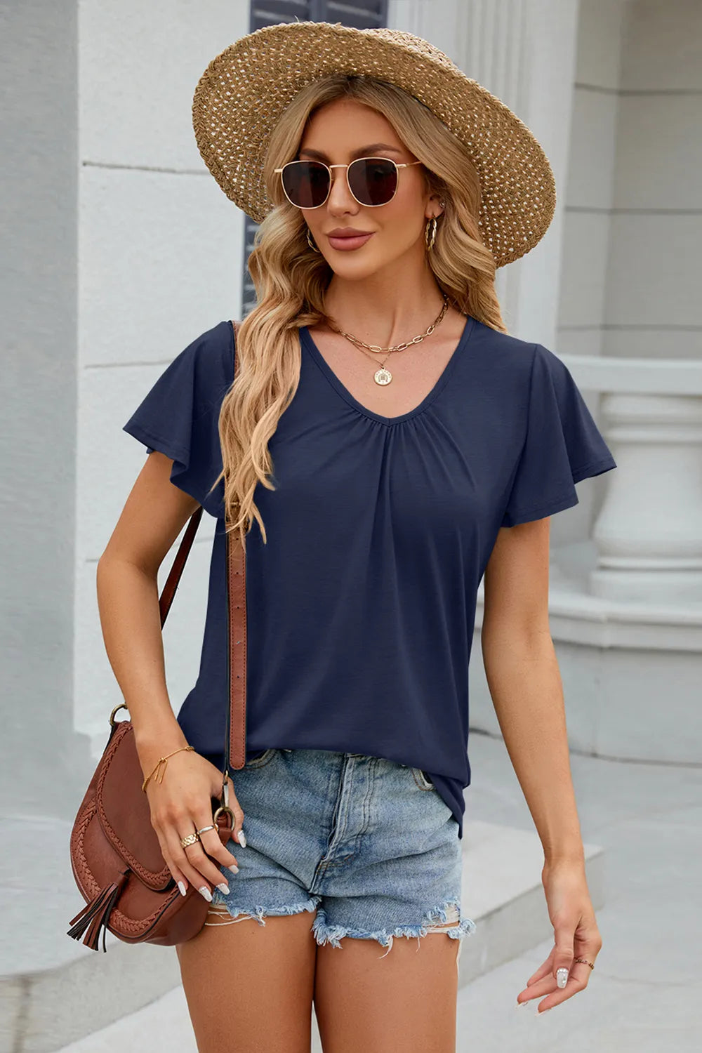 V-Neck Short Sleeve T-Shirt – Trendsi | ClozArt