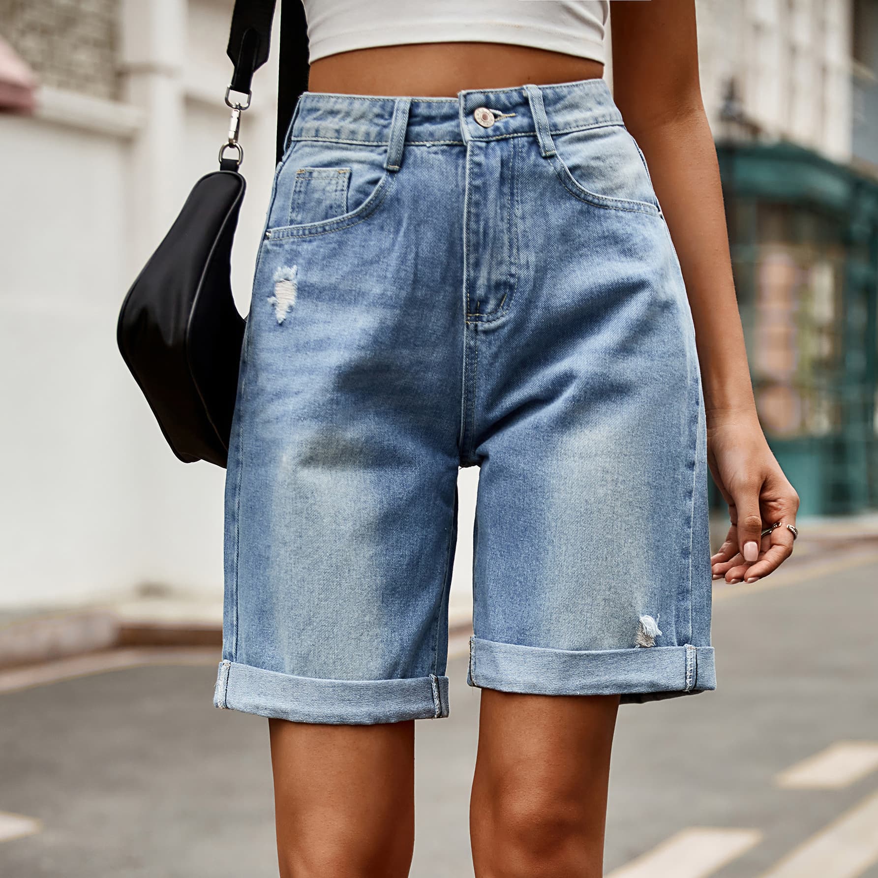 Distressed Buttoned Denim Shorts with Pockets – Trendsi | ClozArt