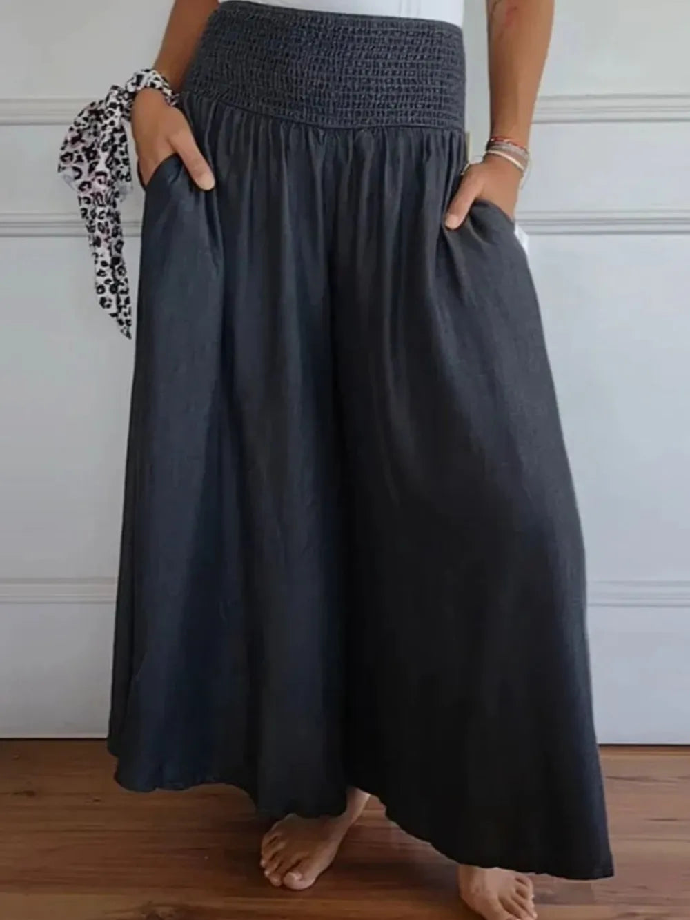 Full Size Smocked Wide Leg Pants with Pockets – Trendsi | ClozArt