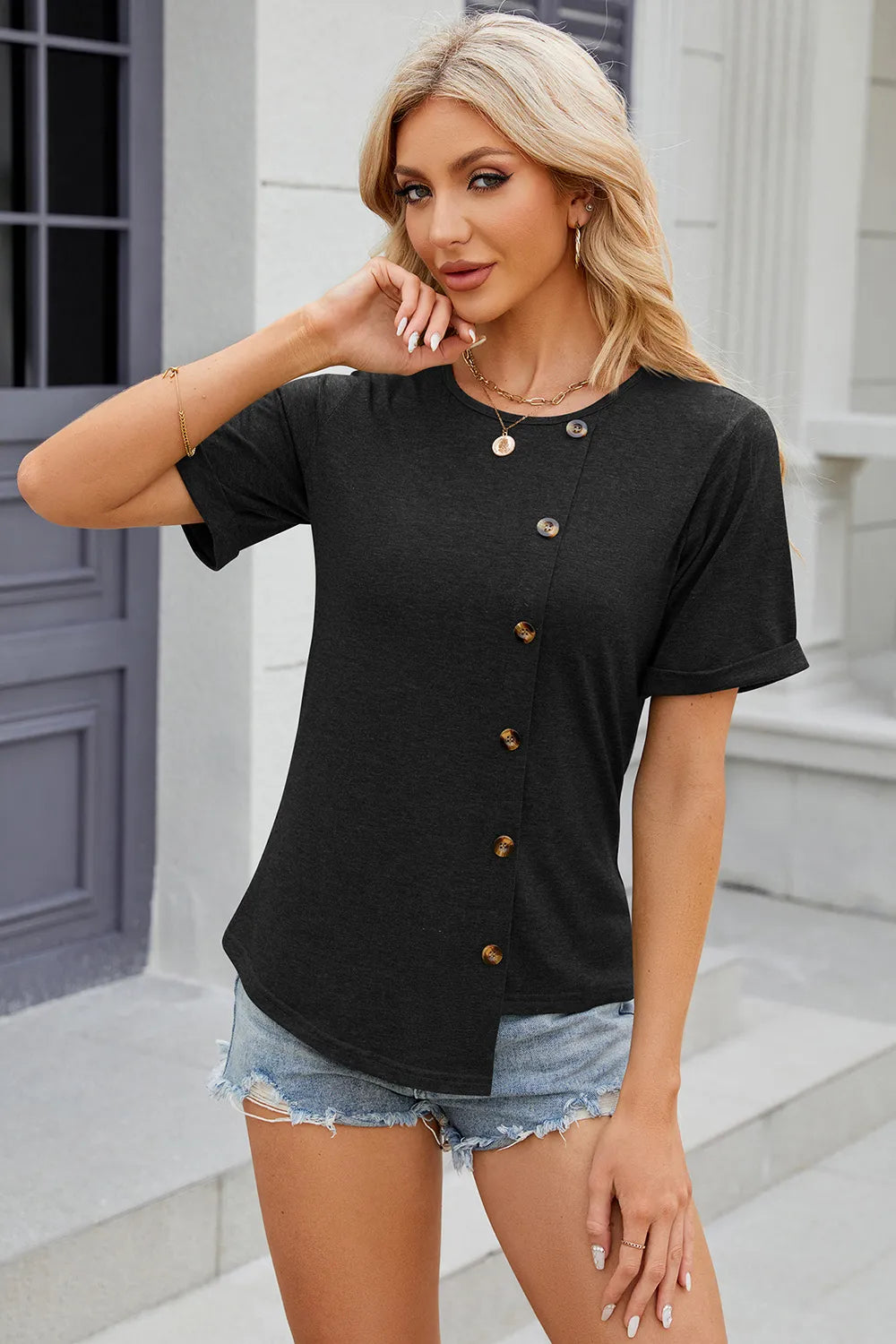 Round Neck Short Sleeve T-Shirt – Trendsi | ClozArt