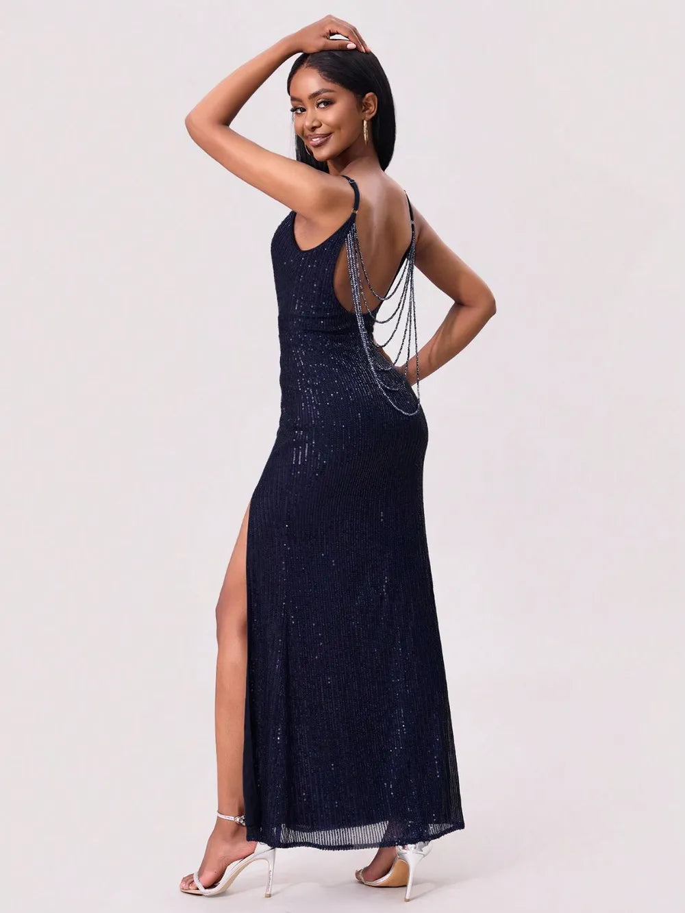 Split Sequin Backless Maxi Cami Dress – Trendsi | ClozArt