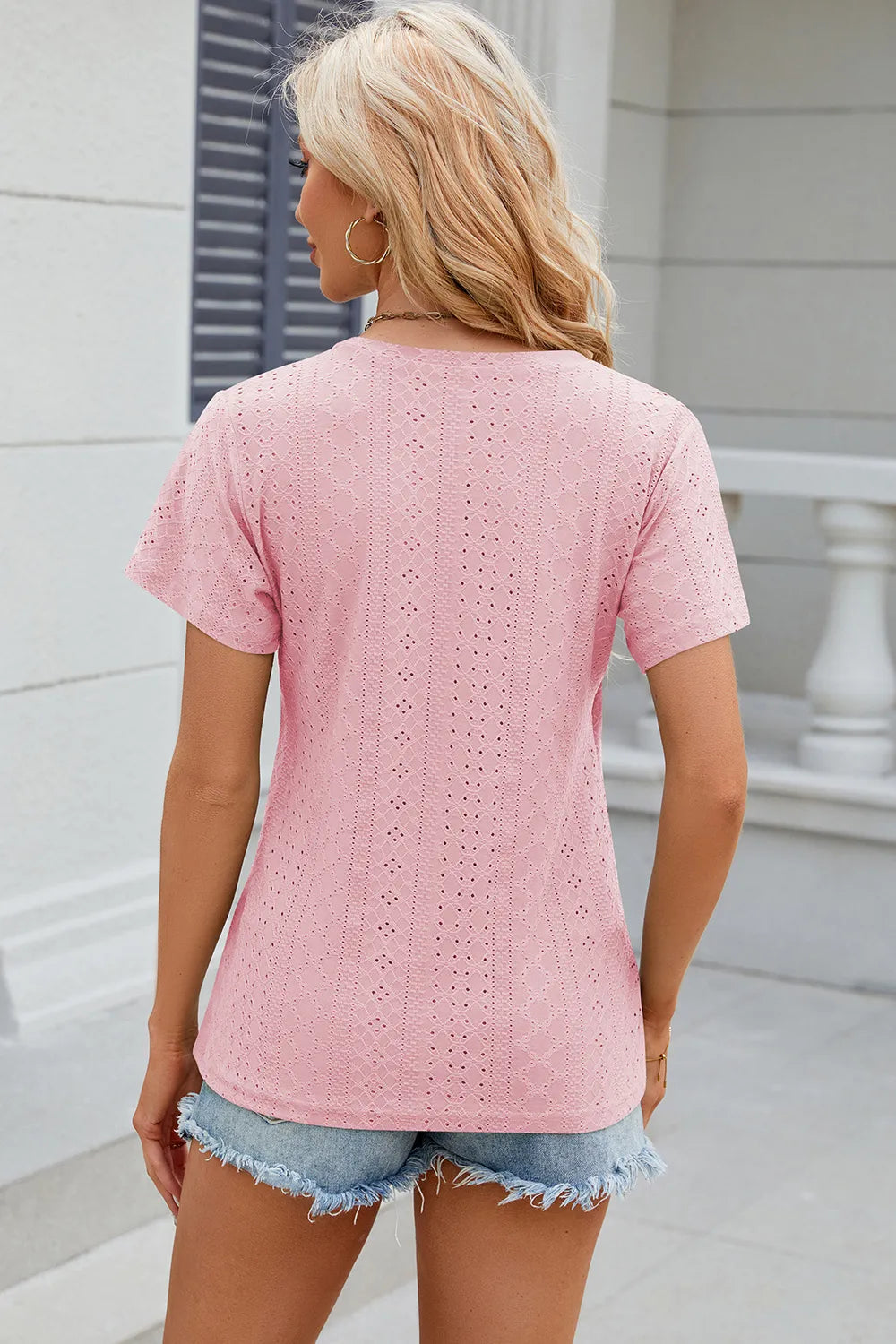 Eyelet Surplice Short Sleeve T-Shirt – Trendsi | ClozArt