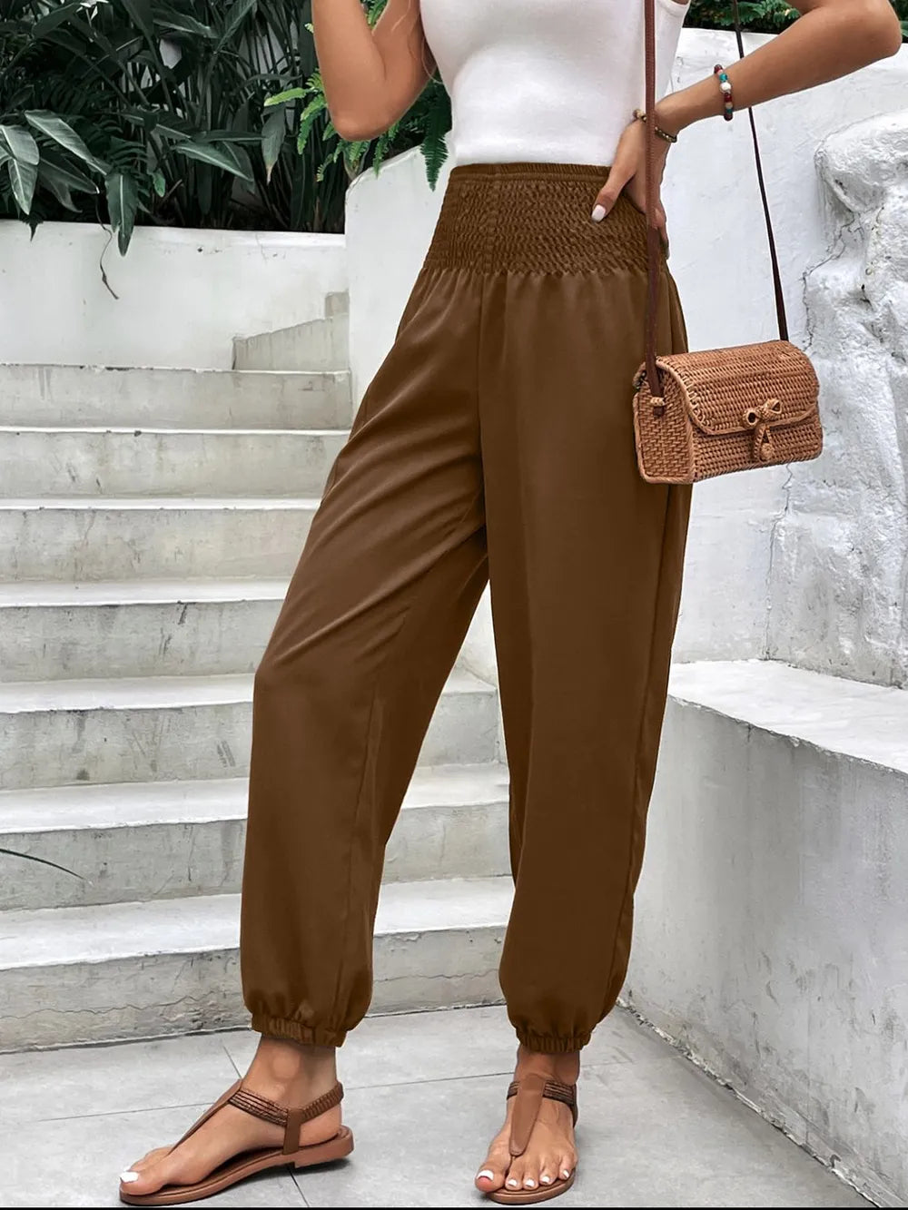 Smocked High Rise Joggers with Pockets – Trendsi | ClozArt