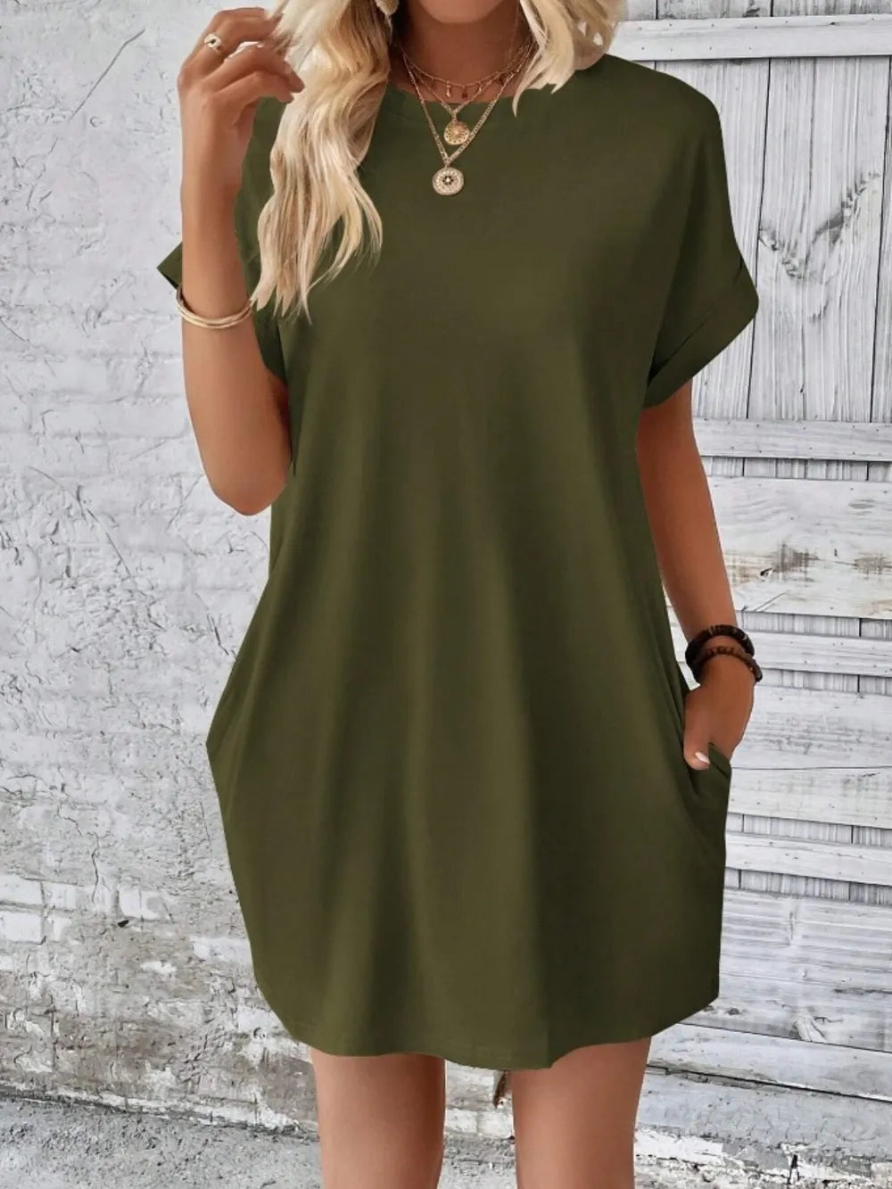Pocketed Round Neck Short Sleeve Dress – Trendsi | ClozArt