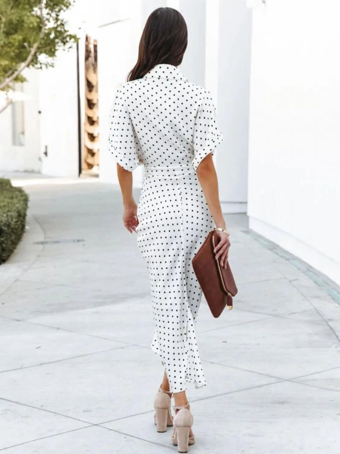 Polka Dot Short Sleeve Midi Dress – Trendsi | ClozArt