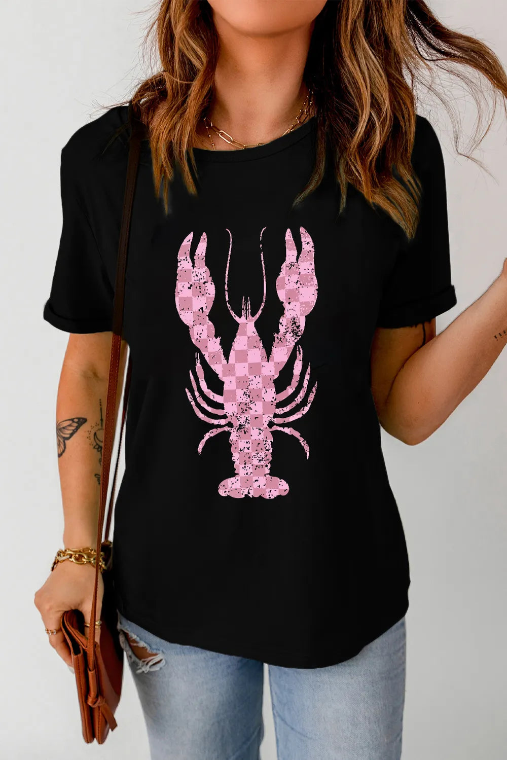 Checkered Lobster Graphic Round Neck Short Sleeve T-Shirt – Trendsi | ClozArt