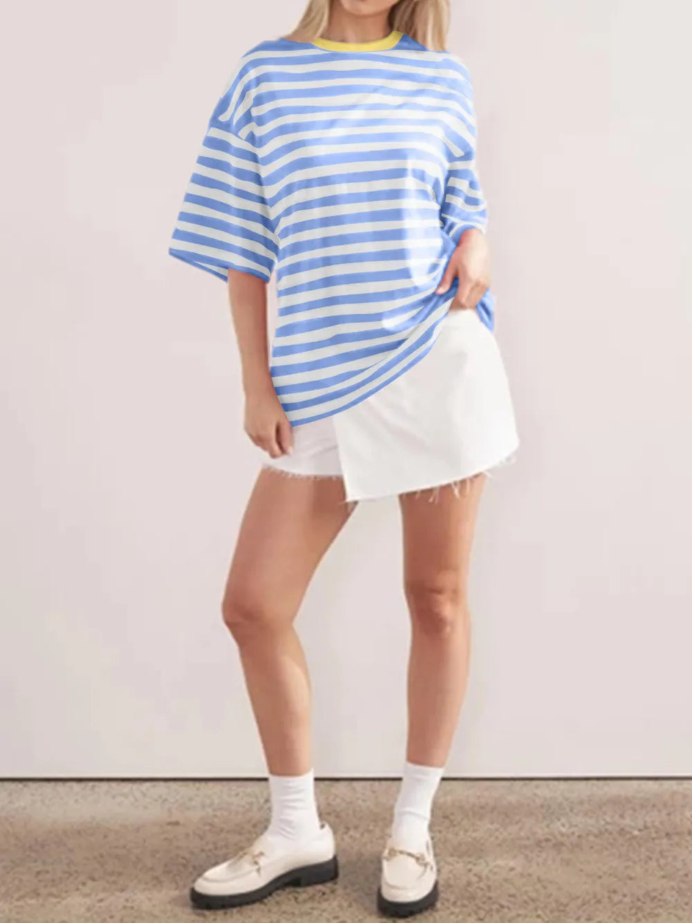Striped Round Neck Half Sleeve T-Shirt – Trendsi | ClozArt