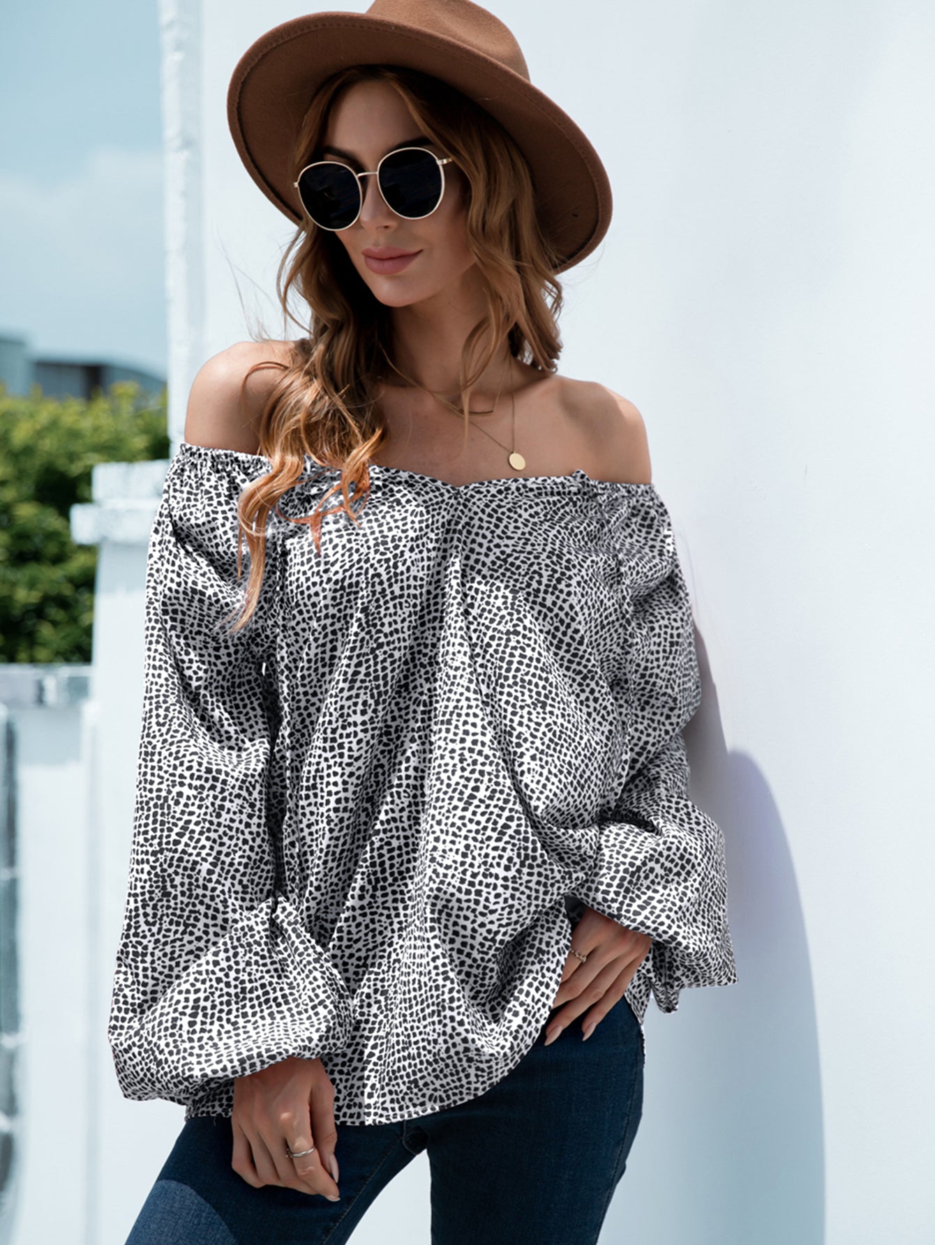 Printed Tie-Neck Balloon Sleeve Blouse – Trendsi | ClozArt