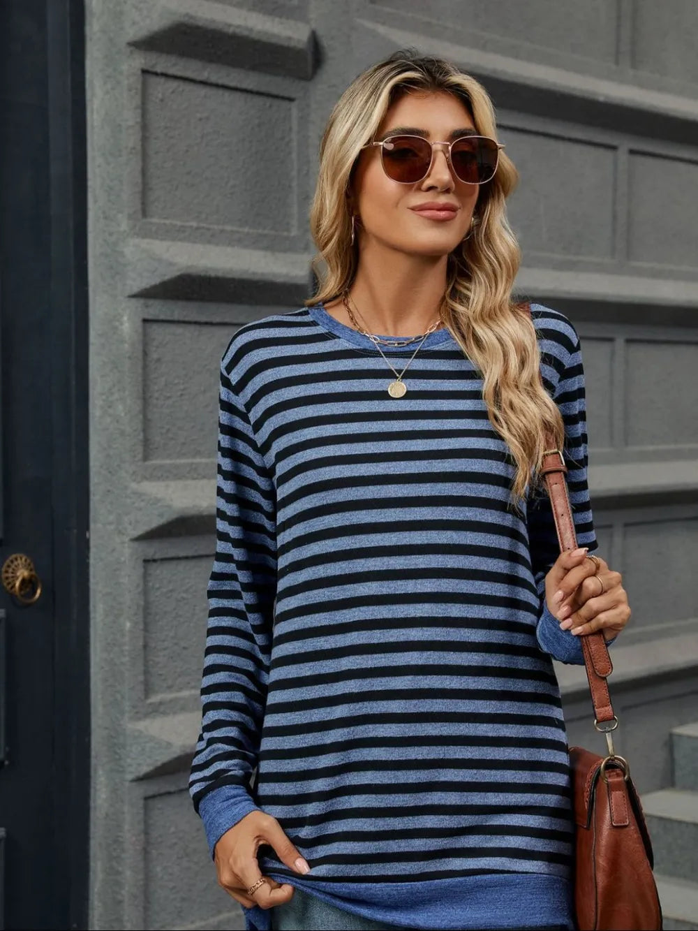 Striped Round Neck Long Sleeve T-Shirt – Trendsi | ClozArt
