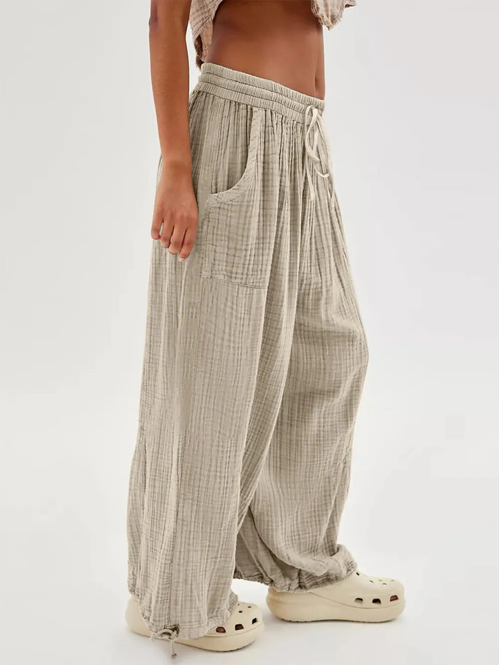 Textured Tied Pants with Pockets – Trendsi | ClozArt