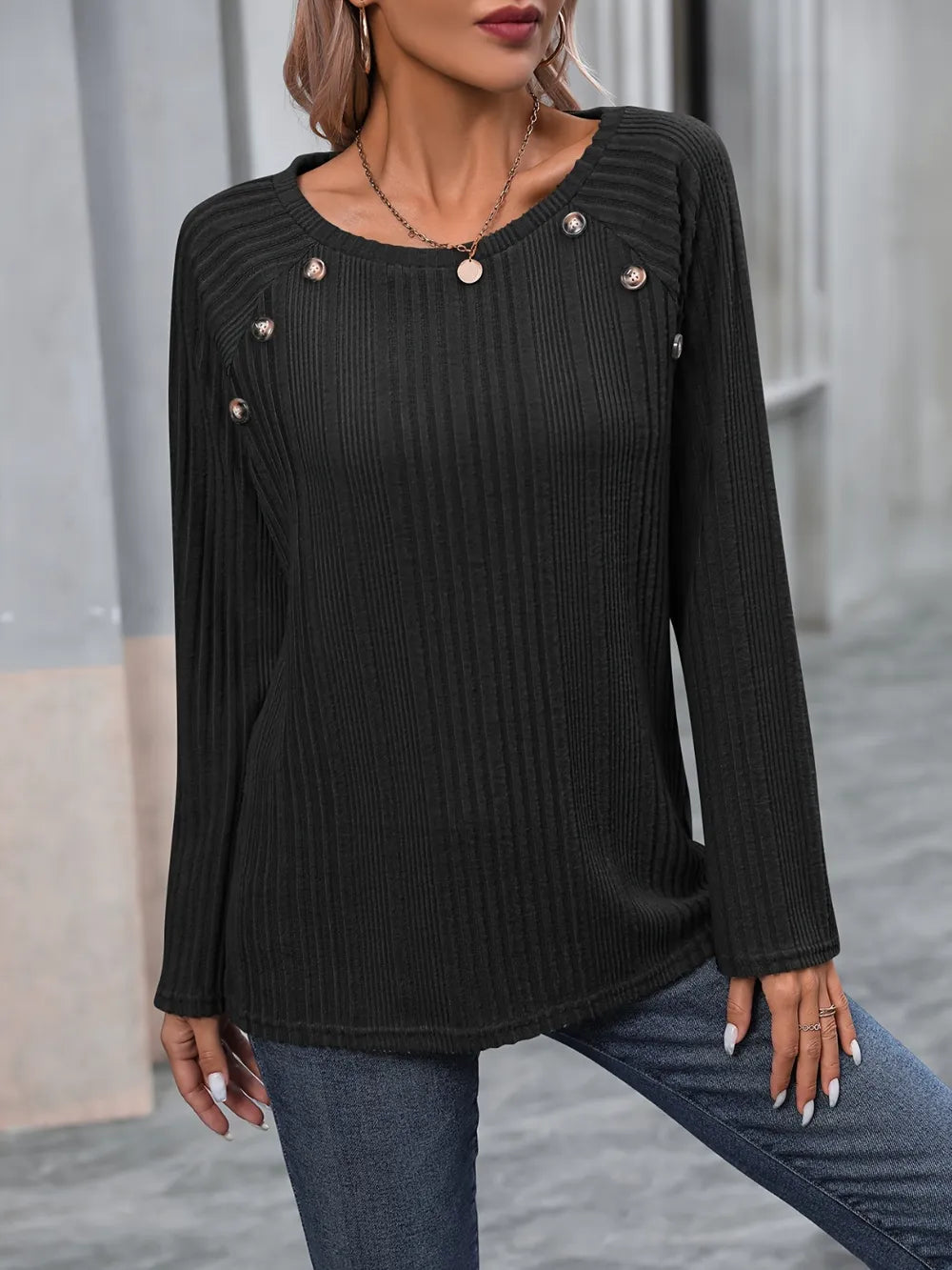 Round Neck Long Sleeve T-Shirt – Trendsi | ClozArt