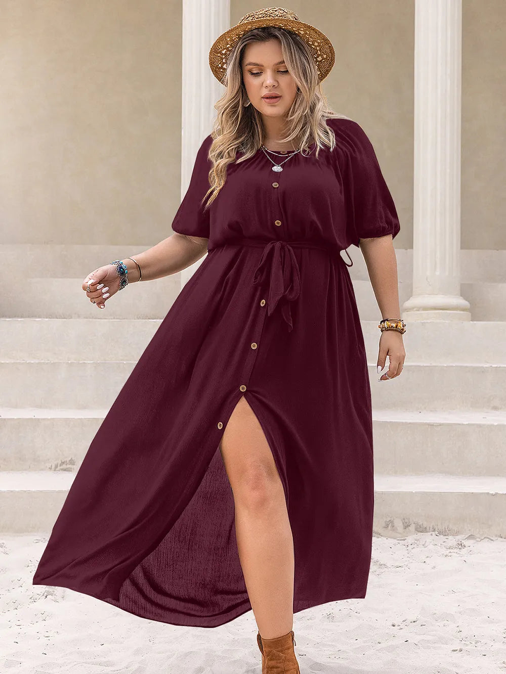 Plus Size Round Neck Half Sleeve Dress – Trendsi | ClozArt