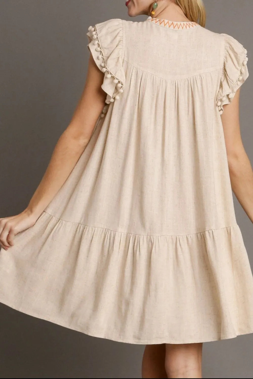 Floral Embroidery Pom Pom Ruffle Sleeves Mini Dress – Trendsi | ClozArt