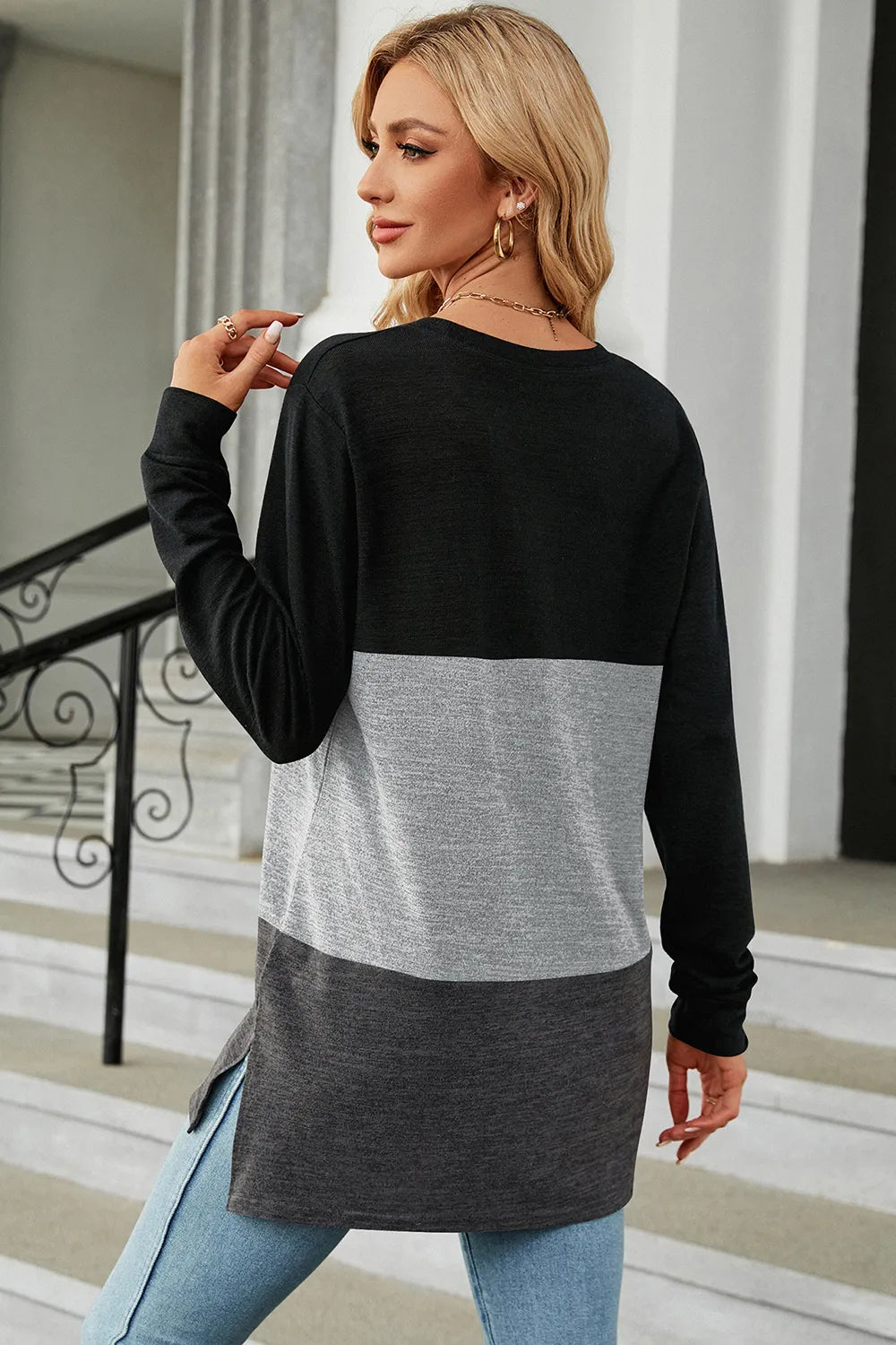 Color Block Round Neck Long Sleeve T-Shirt – Trendsi | ClozArt