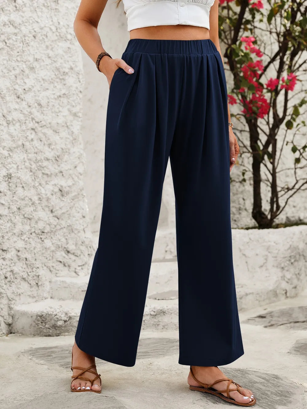 Elastic Waist Wide Leg Pants – Trendsi | ClozArt