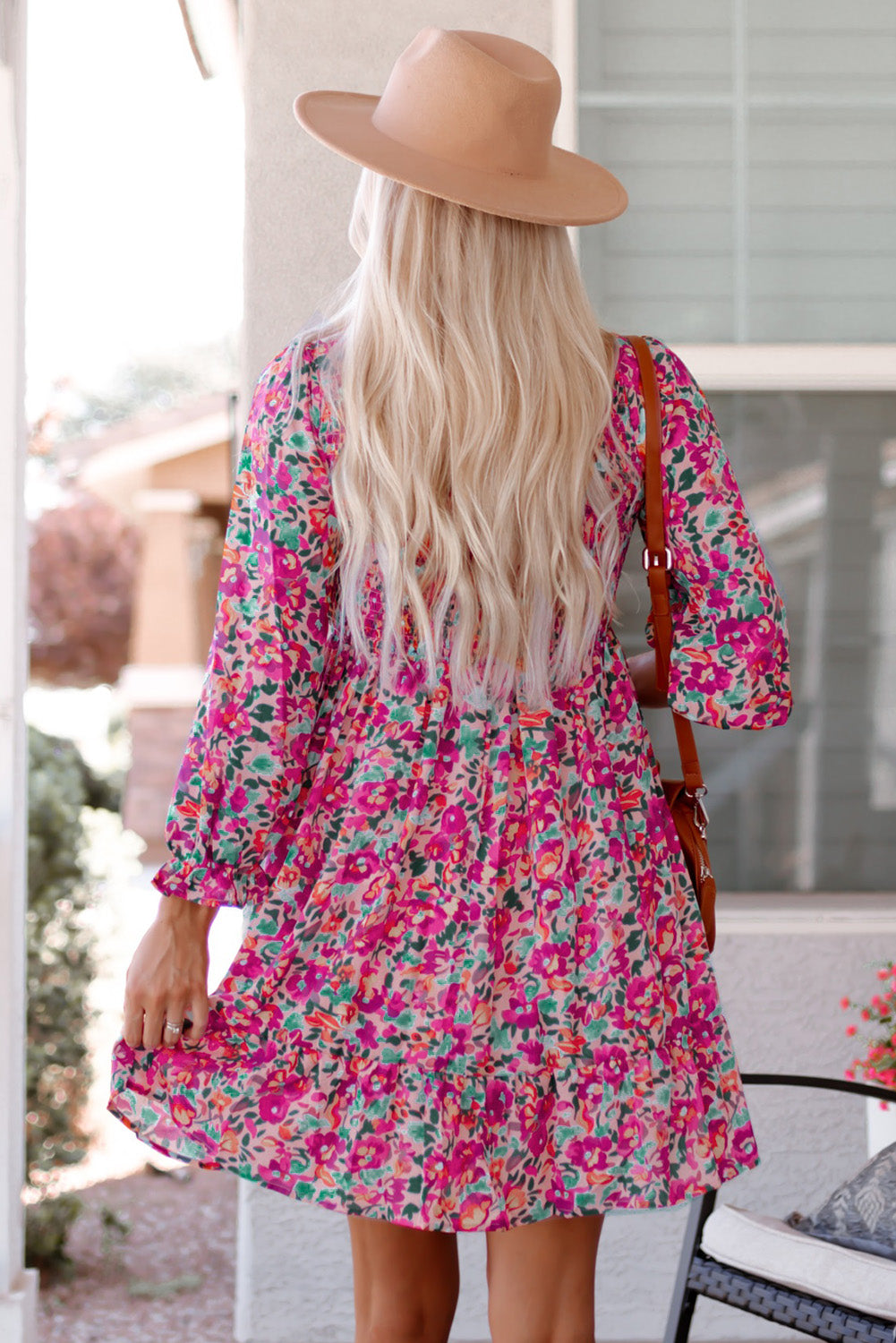 Floral Smocked V-Neck Flounce Sleeve Dress – Trendsi | ClozArt