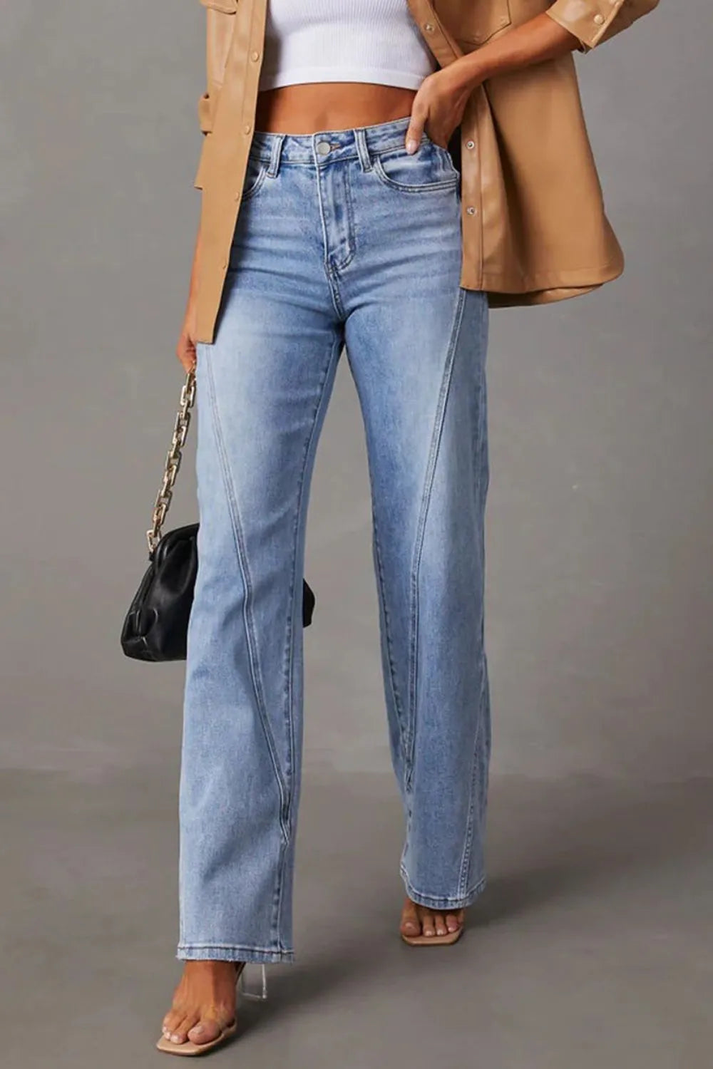 High Waist Straight Jeans with Pockets – Trendsi | ClozArt