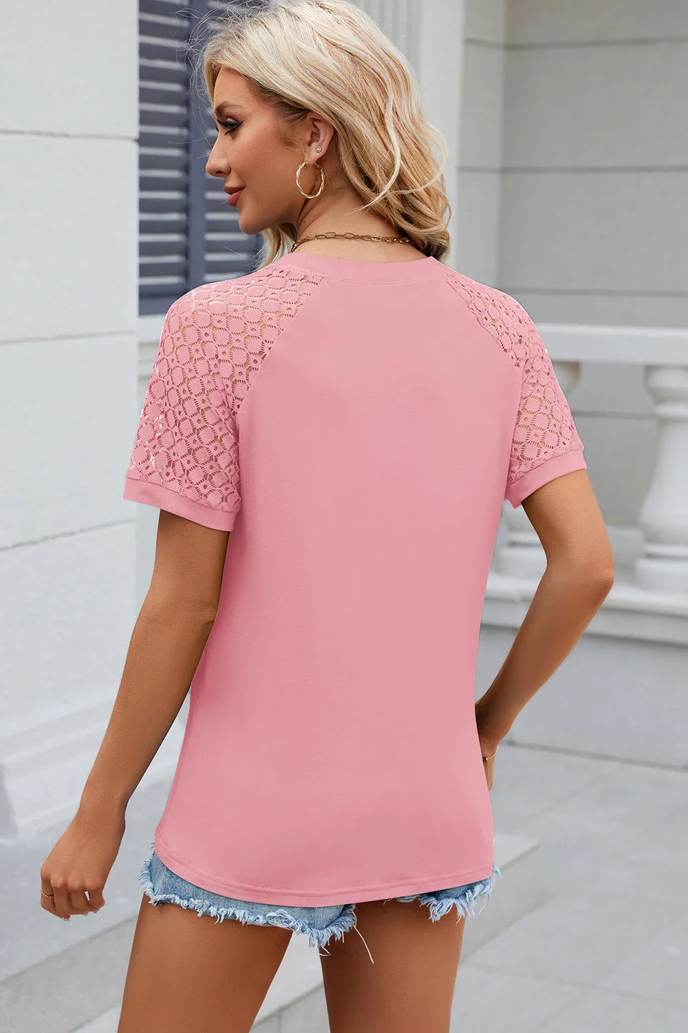 Openwork Round Neck Short Sleeve T-Shirt – Trendsi | ClozArt
