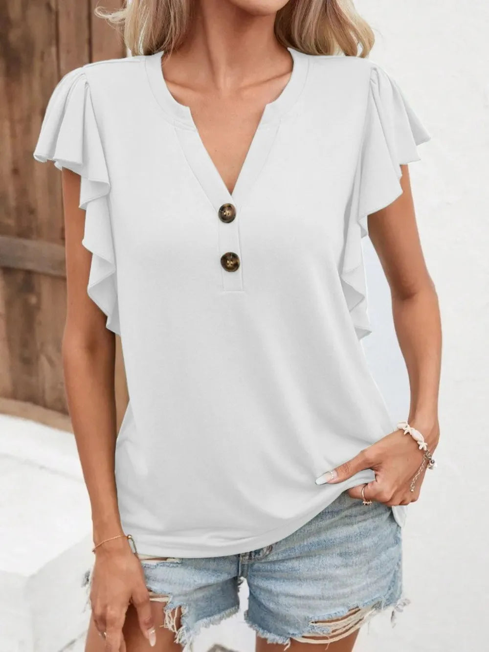 Full Size Ruffled Notched Cap Sleeve T-Shirt – Trendsi | ClozArt
