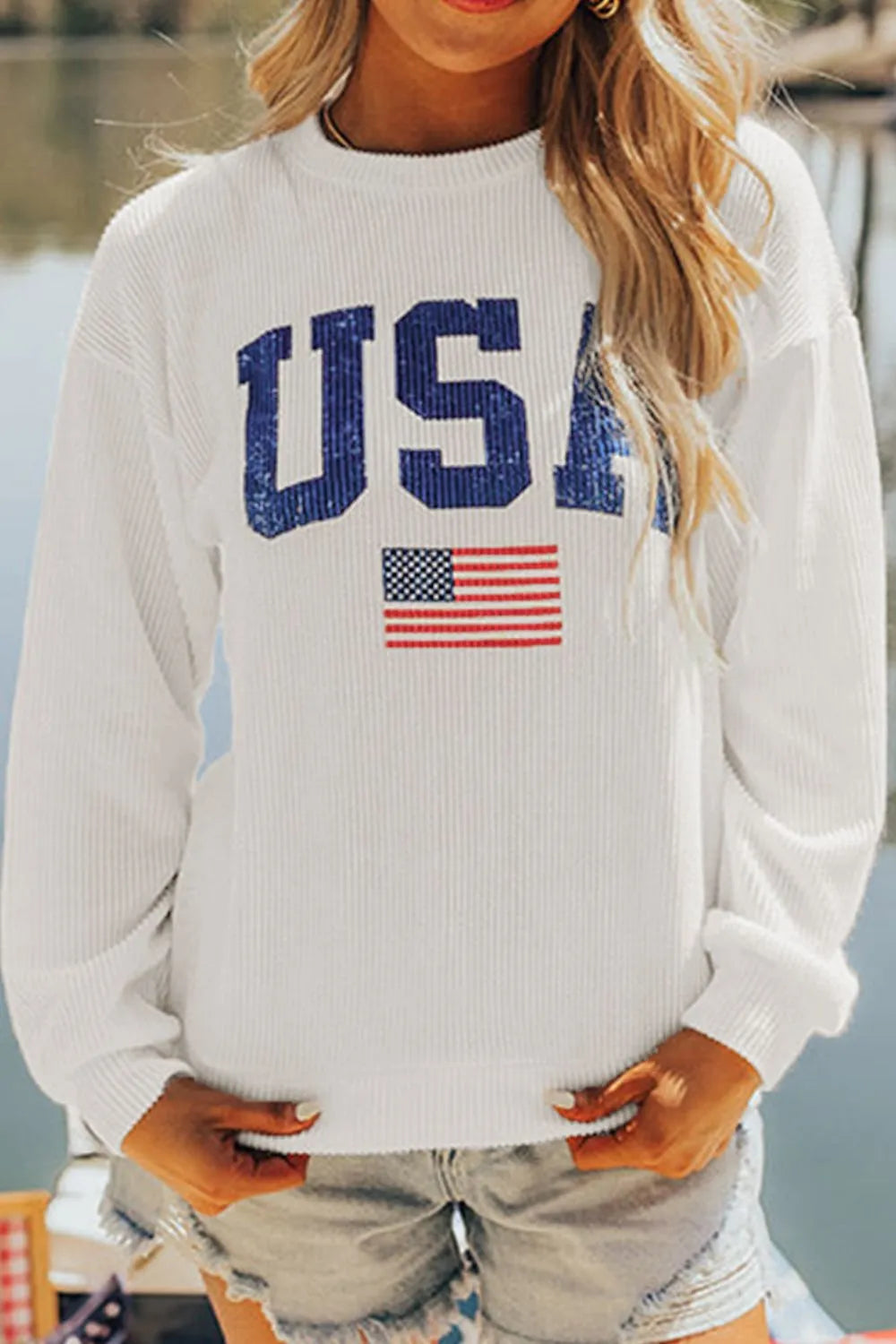 US Flag Corded Long Sleeve Sweatshirt – Trendsi | ClozArt