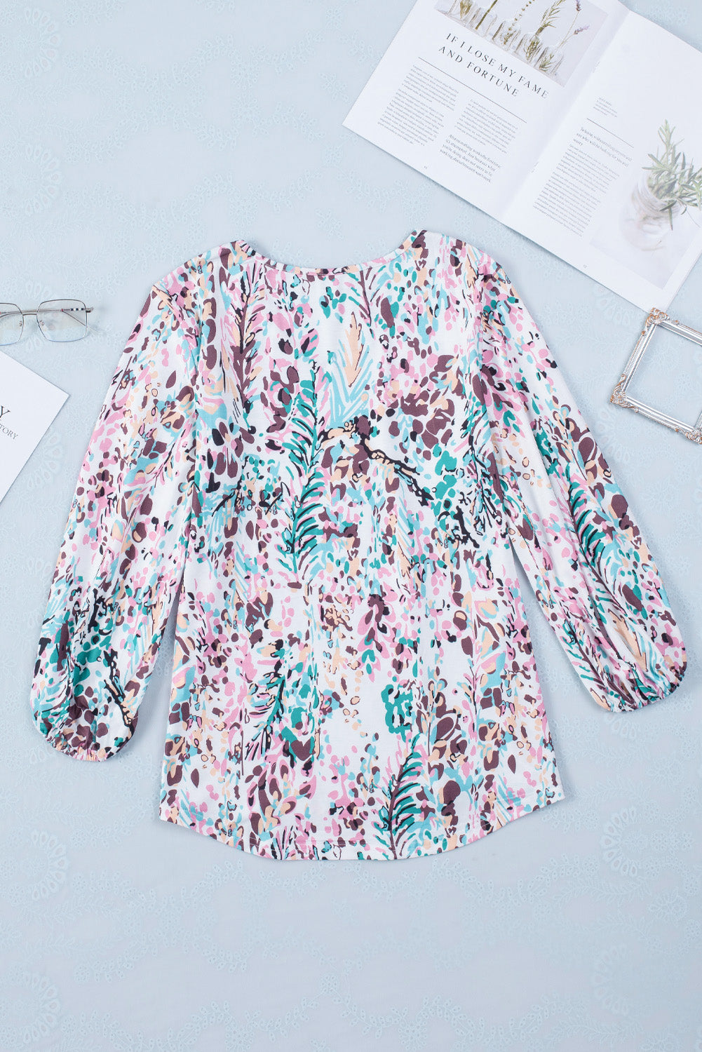 Printed Round Neck Balloon Sleeve Blouse – Trendsi | ClozArt
