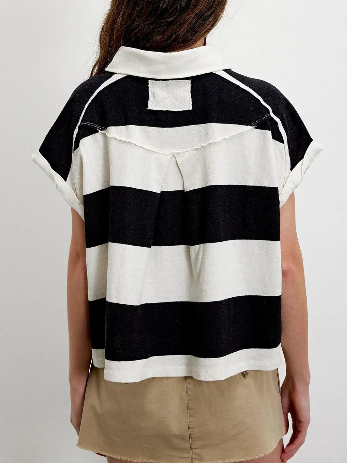 Striped Collared Neck Short Sleeve Top – Trendsi | ClozArt