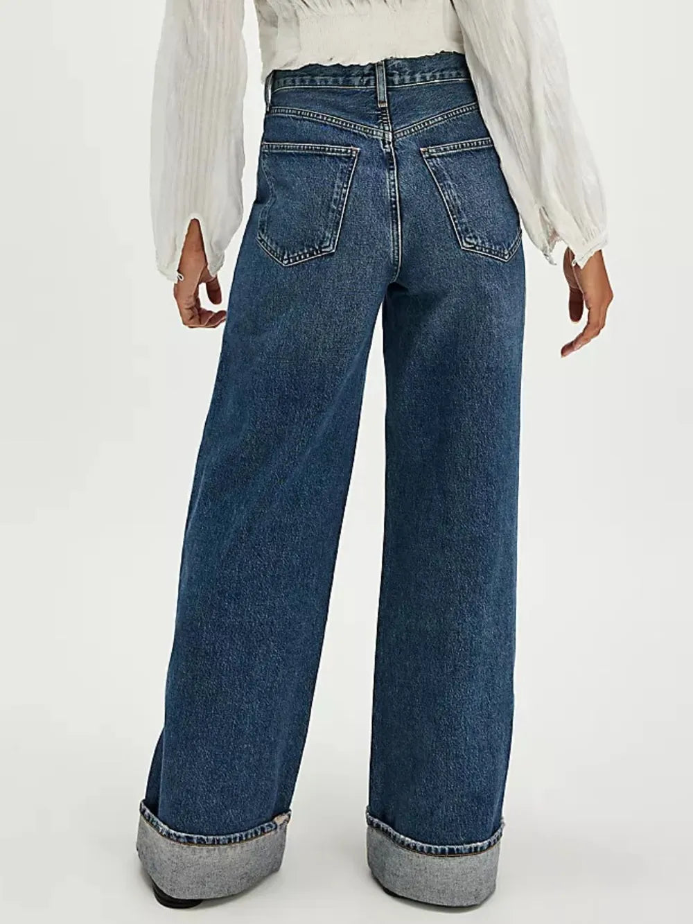 Cuffed Jeans with Pockets – Trendsi | ClozArt