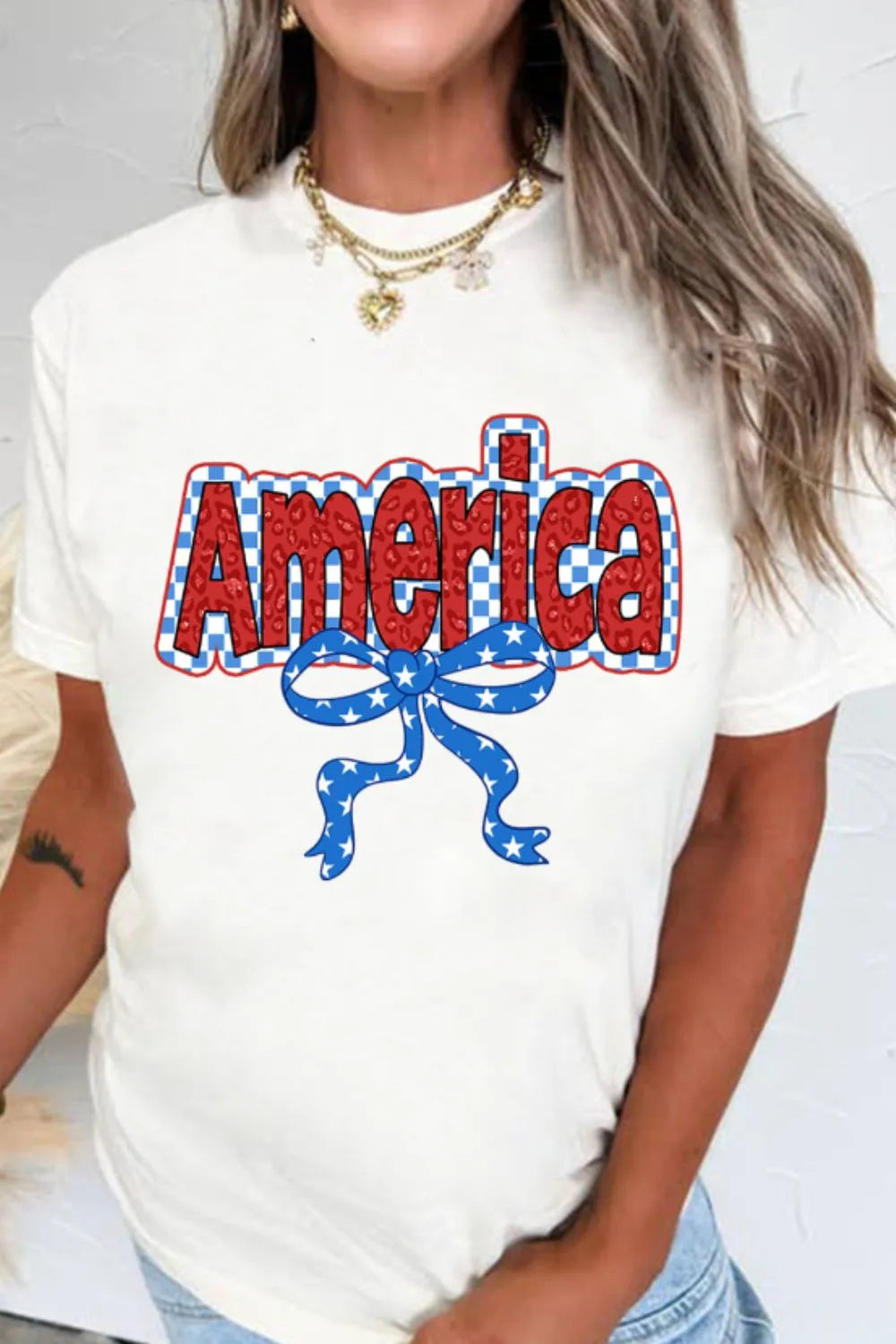 Funky America Letter Bow Round Neck T Shirt – Trendsi | ClozArt